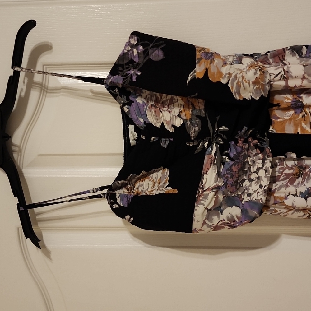 Maurices, Black Floral Sweatheart Neck Jumpsuit, L